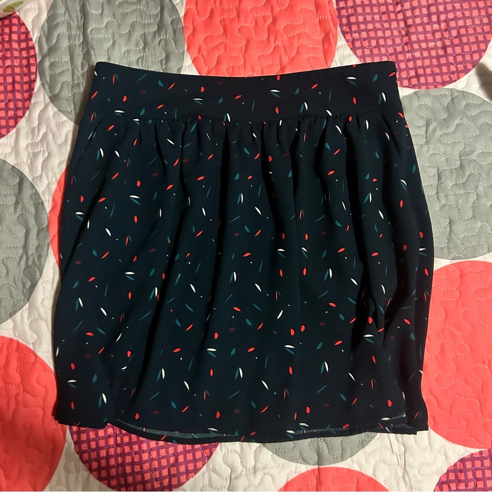 Dark Navy Printed Gathered Skirt – Casual Circle Skirt